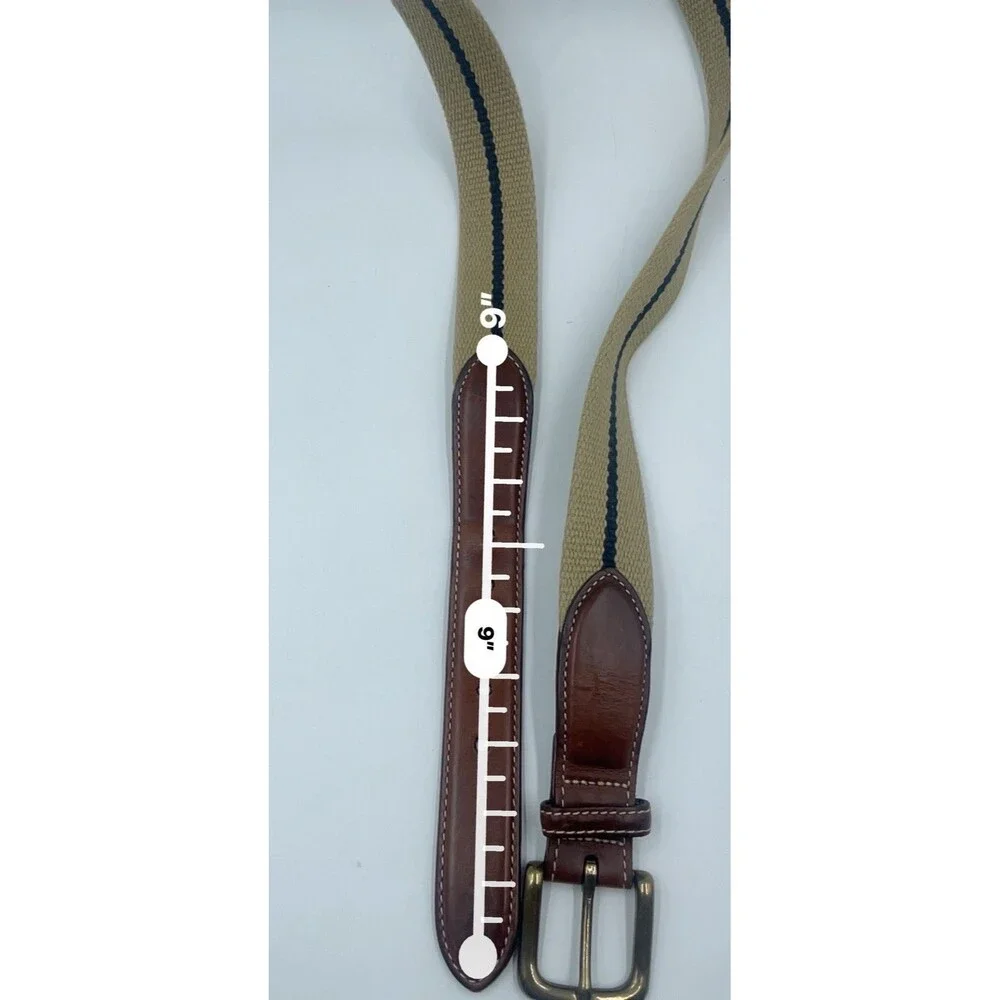 *Orvis* Mens Belt Brown Leather~Canvas~blue Strip Braided Woven 52XH USA Size 40